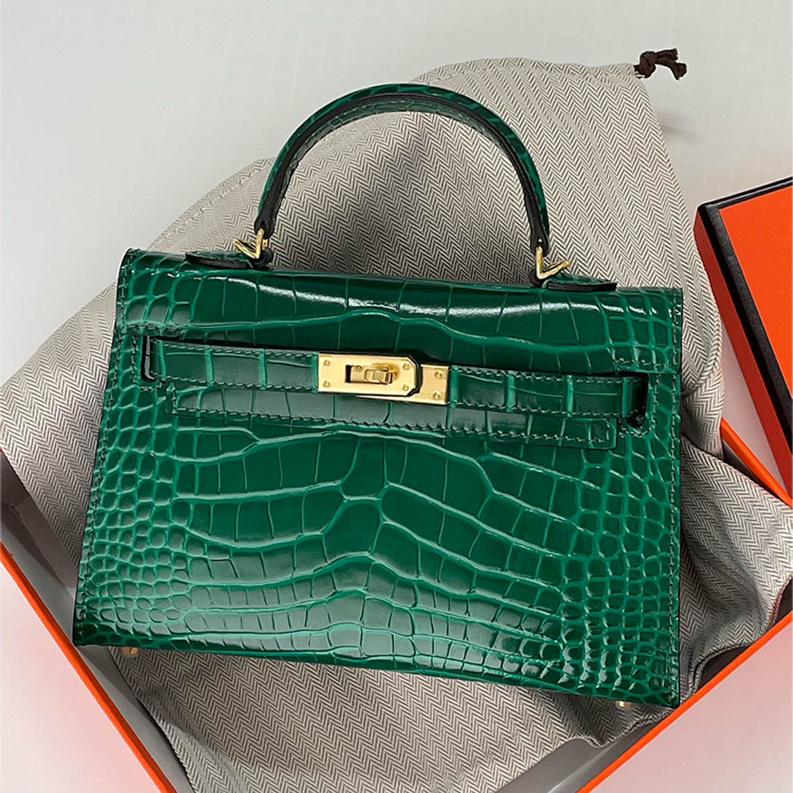 Croc Embossed Leather Mini Kylie Handbag