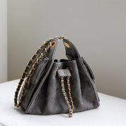 Sheep Suede Leather Quilted Chain Hobo Bag