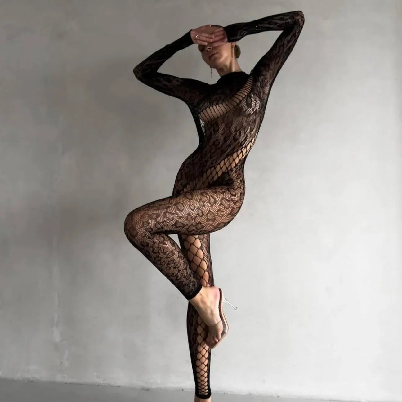 Leo Lace Bodystocking for Women – Full Body Long Sleeve Sheer Mesh – Chaotic Fashion