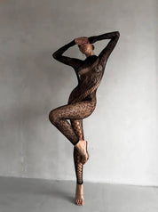 Leo Lace Bodystocking for Women – Full Body Long Sleeve Sheer Mesh – Chaotic Fashion