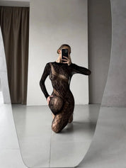 Leopard Lace Bodystocking – Full Body Coverage with Long Sleeves – Chaotic Fashion