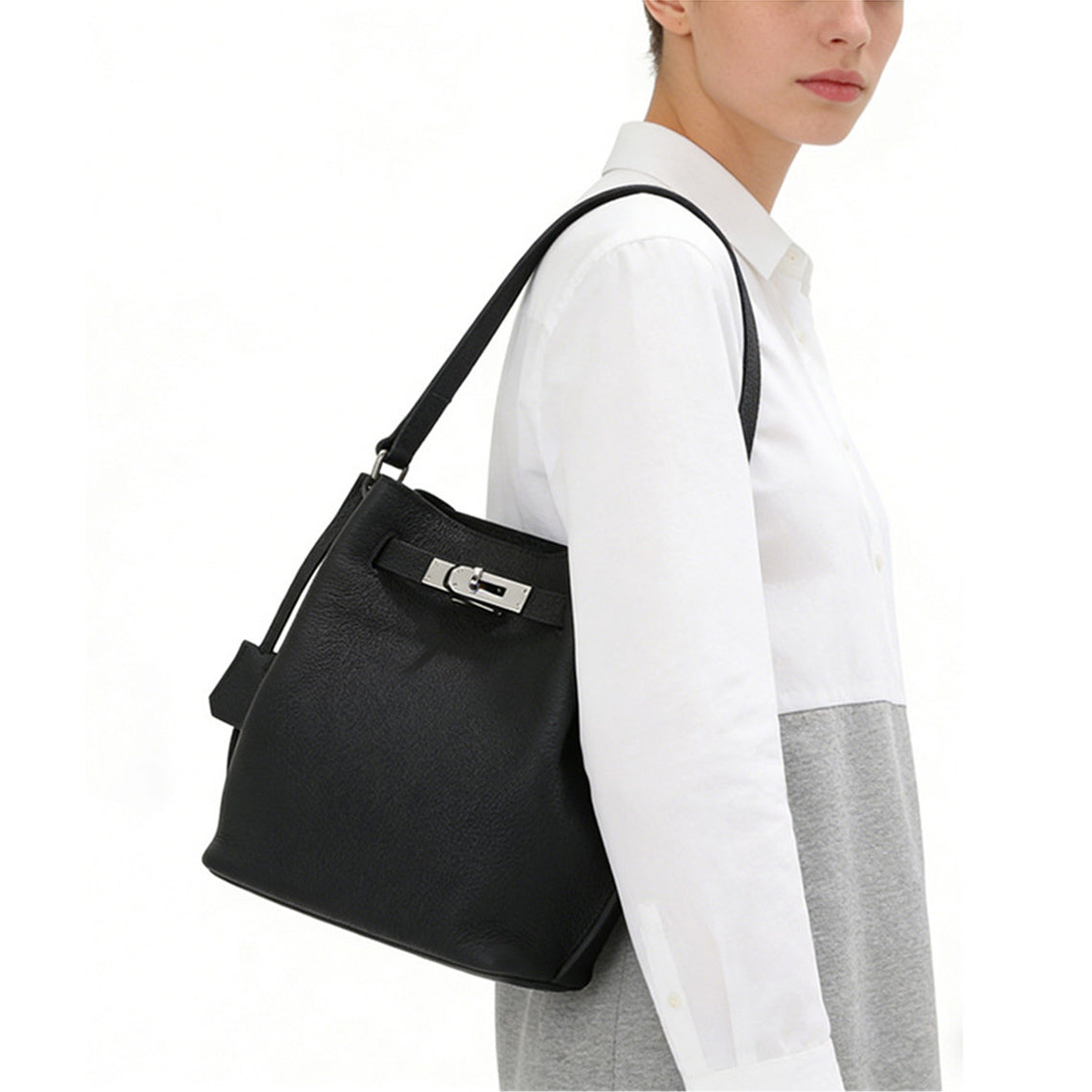 Top Grain Leather Inspired Kelli Bucket Bag