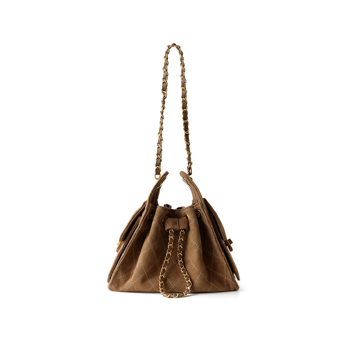 Sheep Suede Leather Quilted Chain Hobo Bag