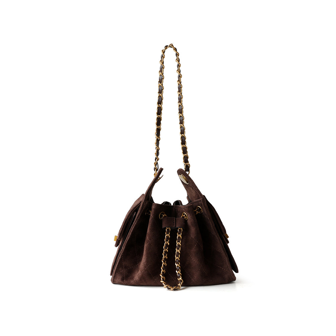 Sheep Suede Leather Quilted Chain Hobo Bag