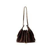Sheep Suede Leather Quilted Chain Hobo Bag