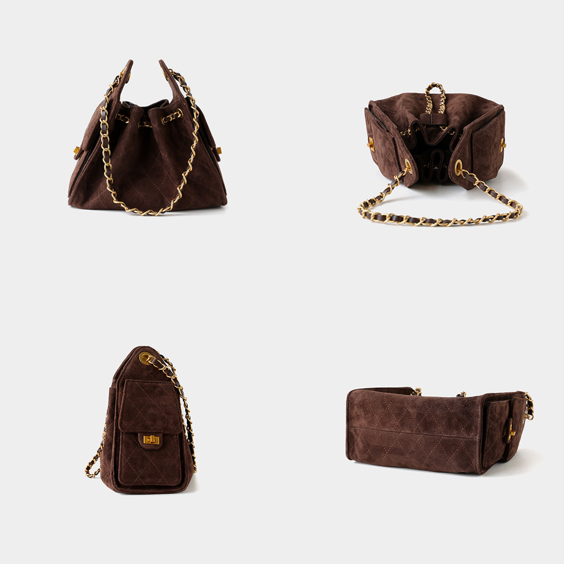 Sheep Suede Leather Quilted Chain Hobo Bag
