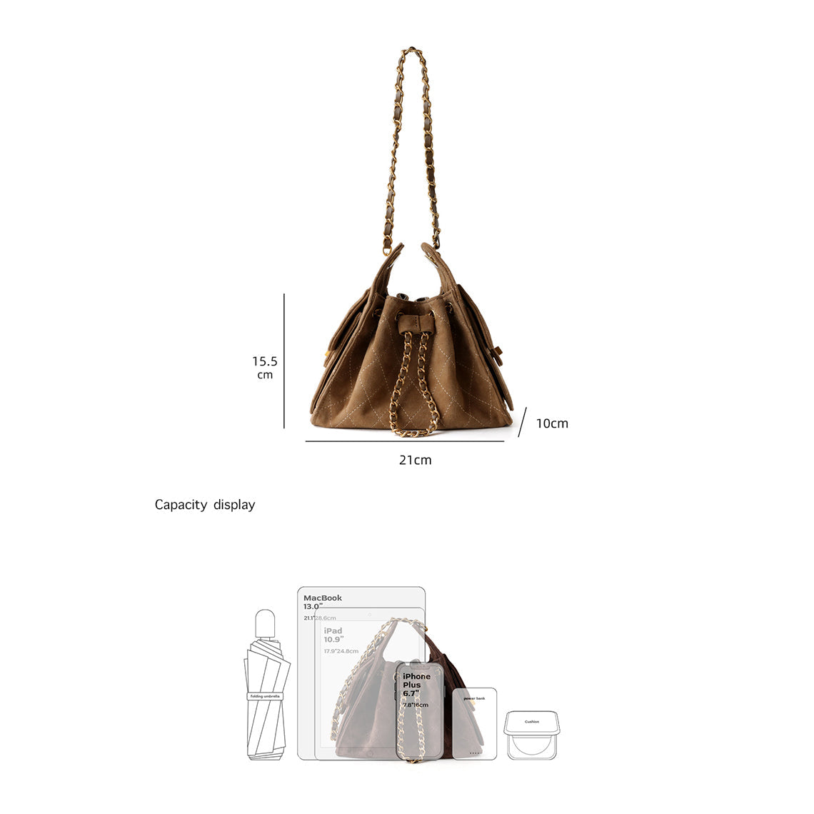 Sheep Suede Leather Quilted Chain Hobo Bag
