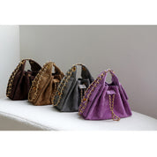 Sheep Suede Leather Quilted Chain Hobo Bag