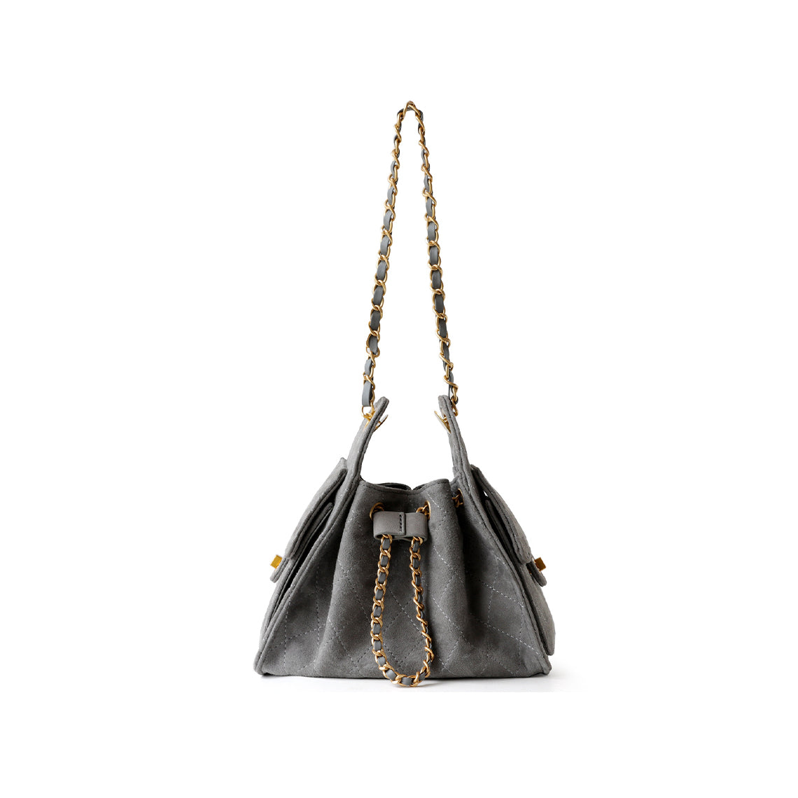 Sheep Suede Leather Quilted Chain Hobo Bag