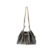 Sheep Suede Leather Quilted Chain Hobo Bag