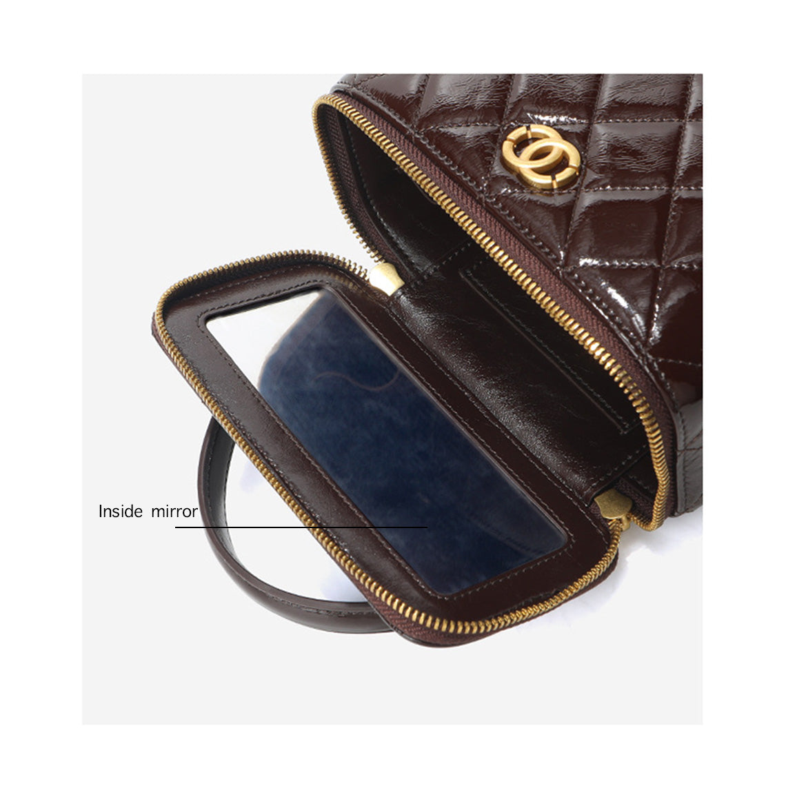 Top Grain Leather Quilted Vanity Box Bag