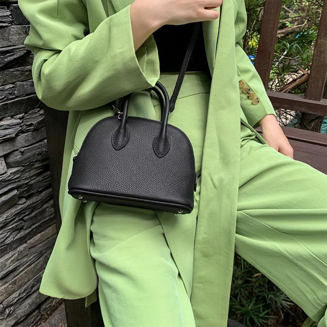 Top Grain Leather Mini Bowling Handbag