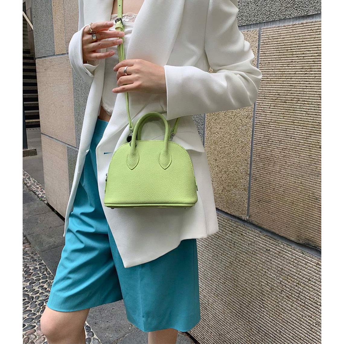 Top Grain Leather Mini Bowling Handbag