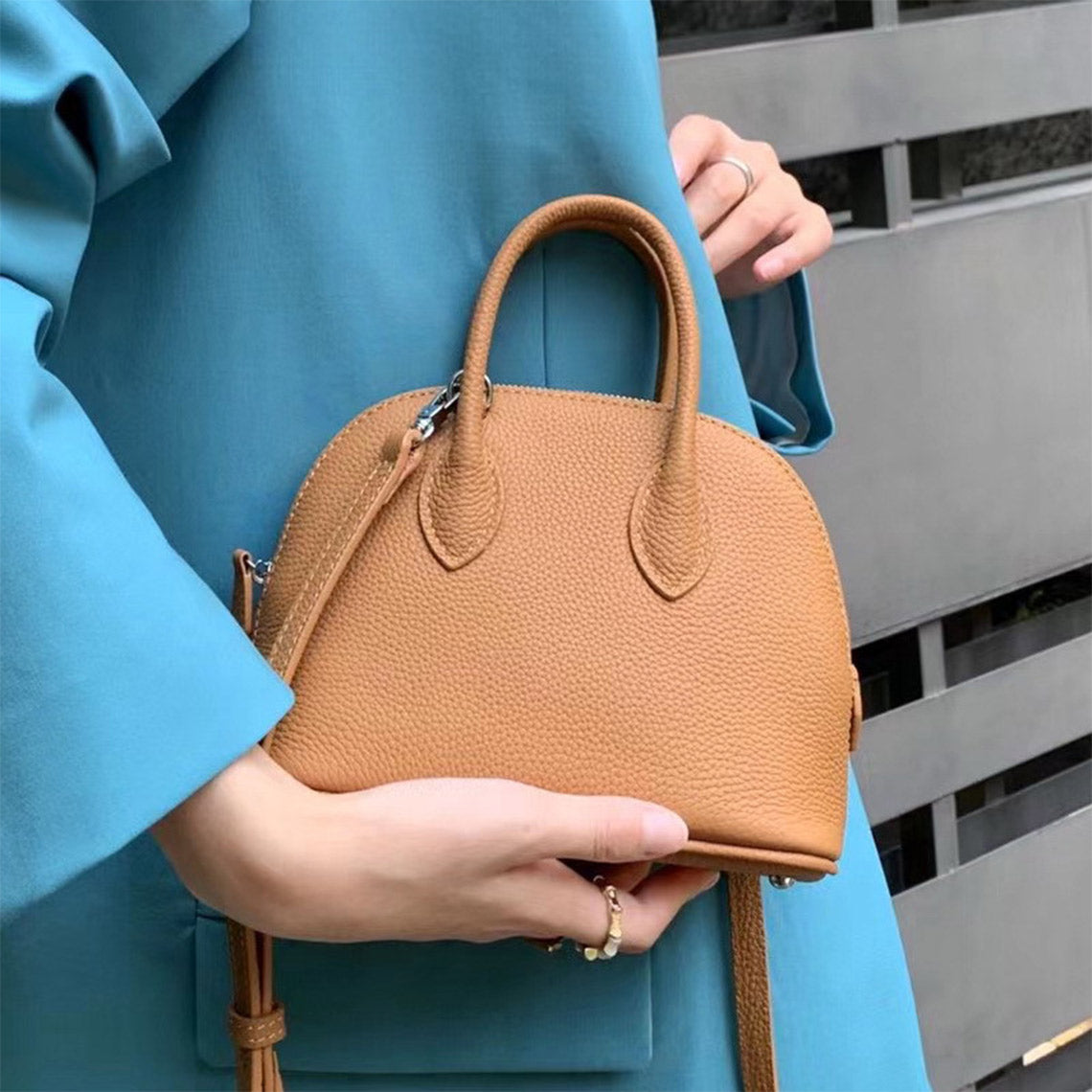 Top Grain Leather Mini Bowling Handbag