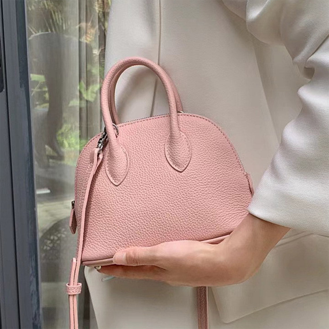 Top Grain Leather Mini Bowling Handbag