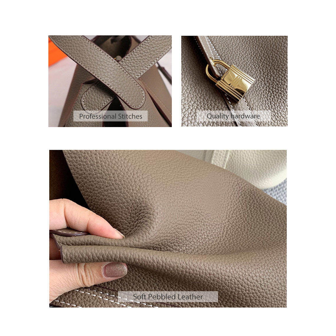 Top Grain Leather Inspired Picotin Lock Handbag