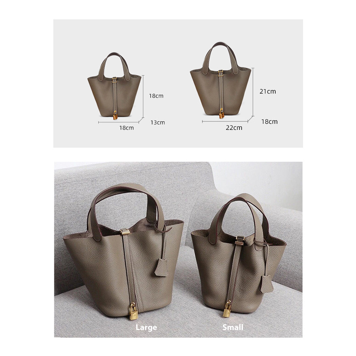 Top Grain Leather Inspired Picotin Lock Handbag