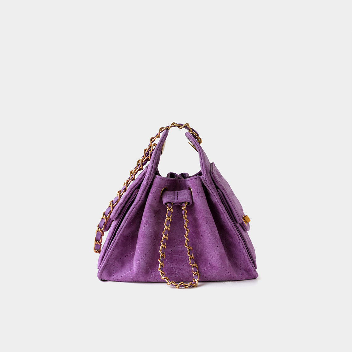 Sheep Suede Leather Quilted Chain Hobo Bag