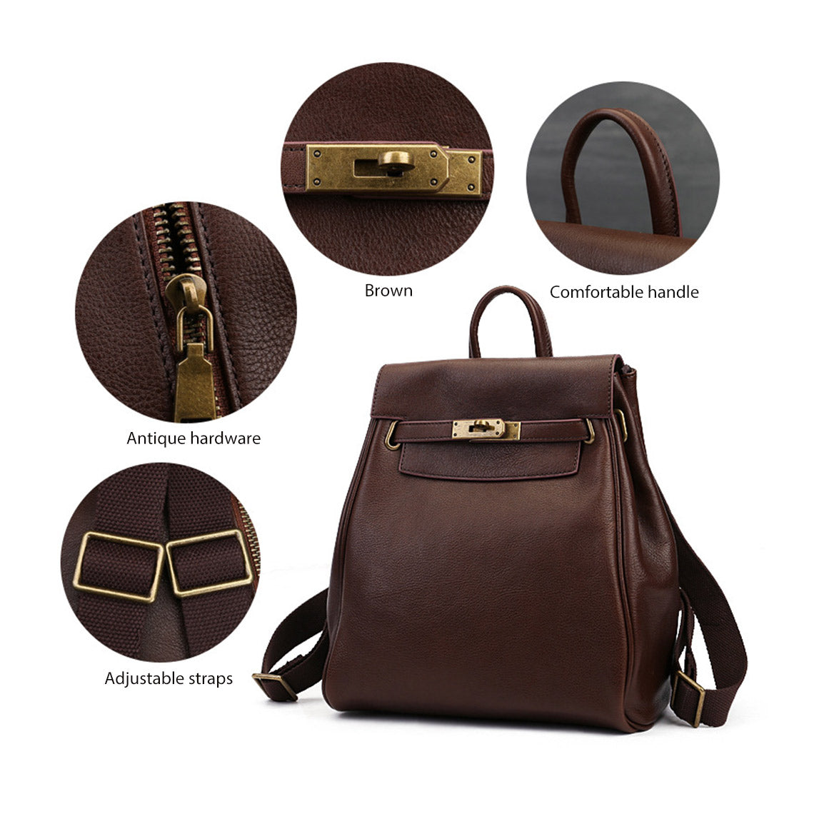 Top Grain Leather Classic Backpack for Women