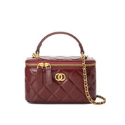 Top Grain Leather Quilted Vanity Box Bag