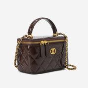 Top Grain Leather Quilted Vanity Box Bag