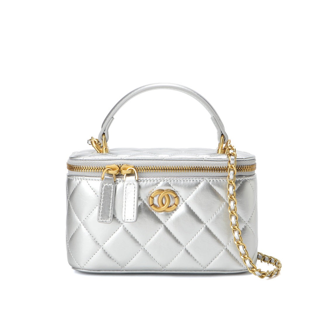 Top Grain Leather Quilted Vanity Box Bag