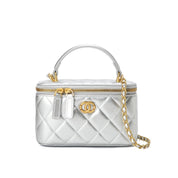 Top Grain Leather Quilted Vanity Box Bag