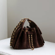 Sheep Suede Leather Quilted Chain Hobo Bag