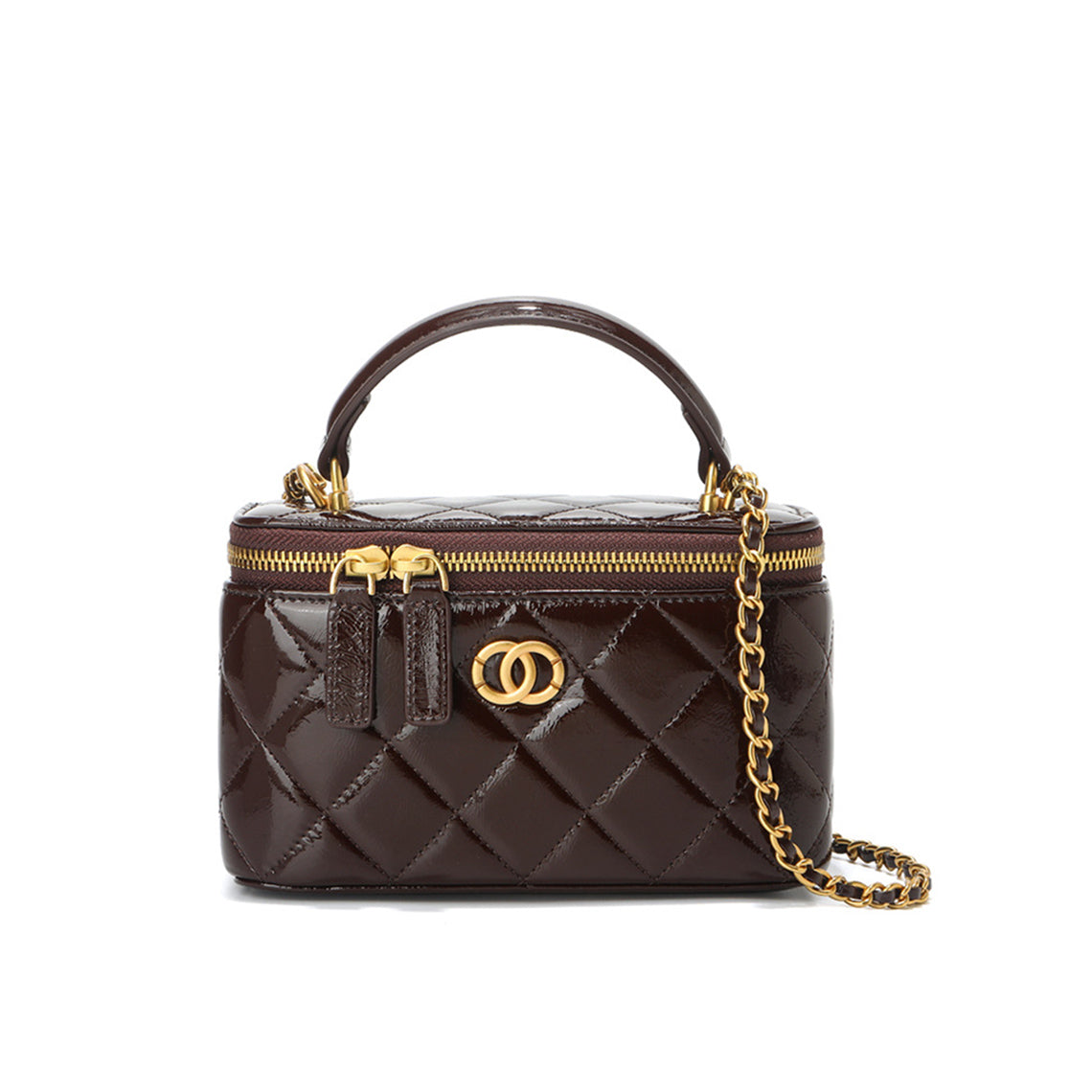 Top Grain Leather Quilted Vanity Box Bag