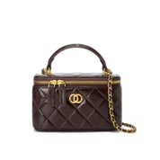 Top Grain Leather Quilted Vanity Box Bag