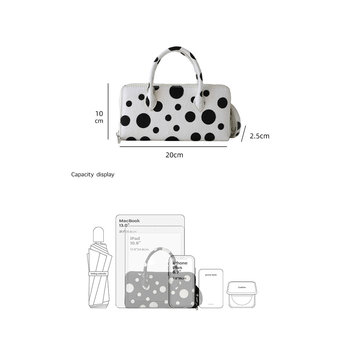 Fur Leather Polka Dot Small Clutch Handbag