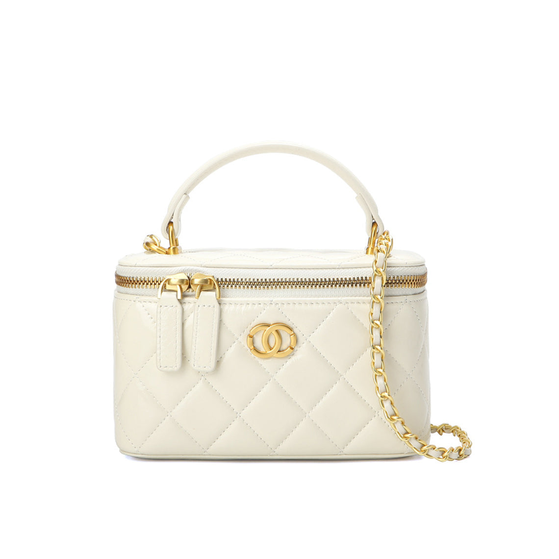 Top Grain Leather Quilted Vanity Box Bag