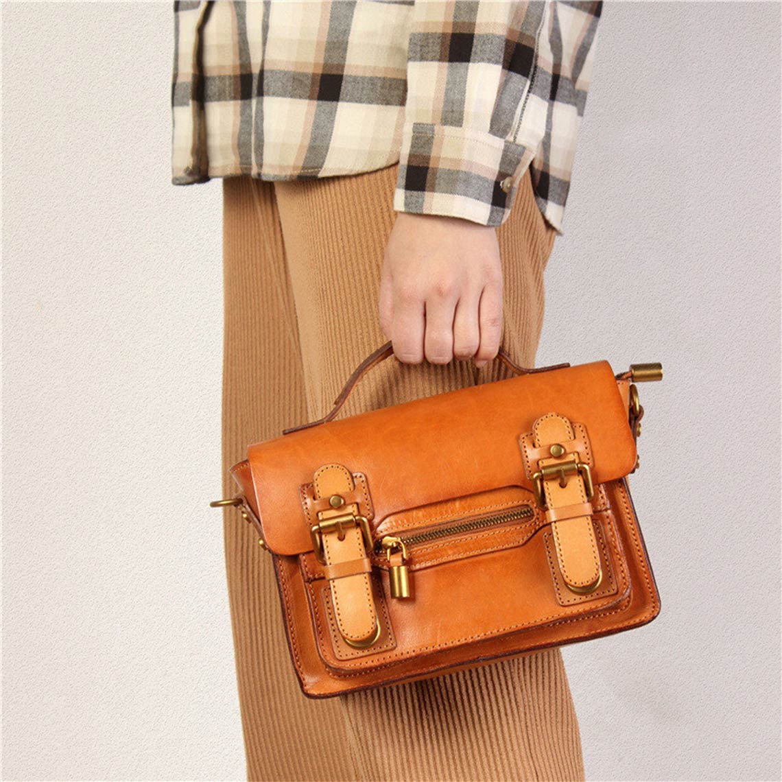 Vegetable Tanned Leather Vintage Women Satchel Bag