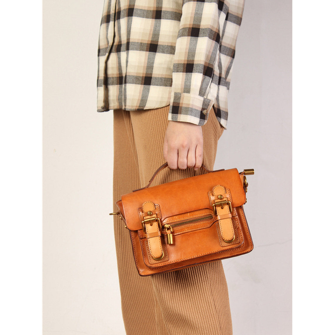Vegetable Tanned Leather Vintage Women Satchel Bag
